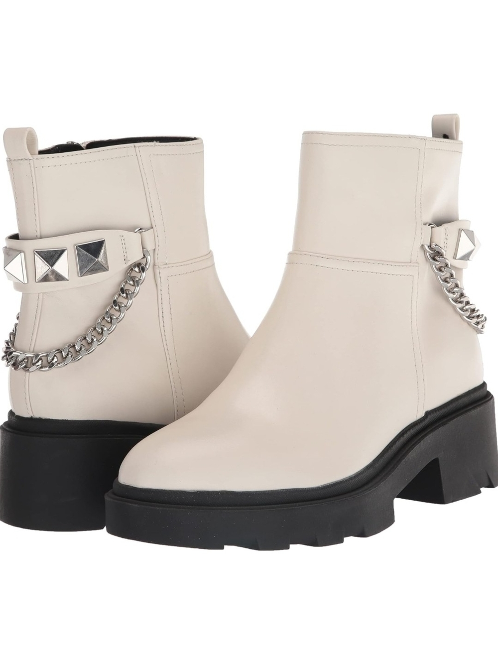 Marc Fisher Waty Cream Chain-Trim Leather Ankle Boots